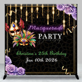 Lofaris Black Gold Masquerade Custom Name Birthday Backdrop